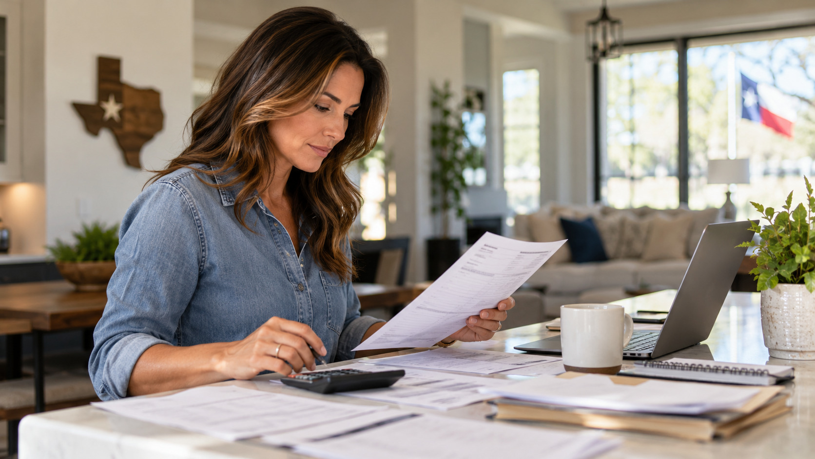 Texas homeowner reviewing a mortgage statement showing the escrow amount for property taxes